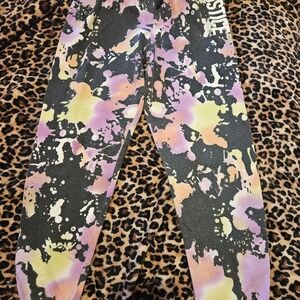 Justice Black Leggings with Pink, Yellow & Orange Splash Print